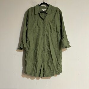 Treasure & Bond Green Linen Blend Button Front Romper Size Large Safari